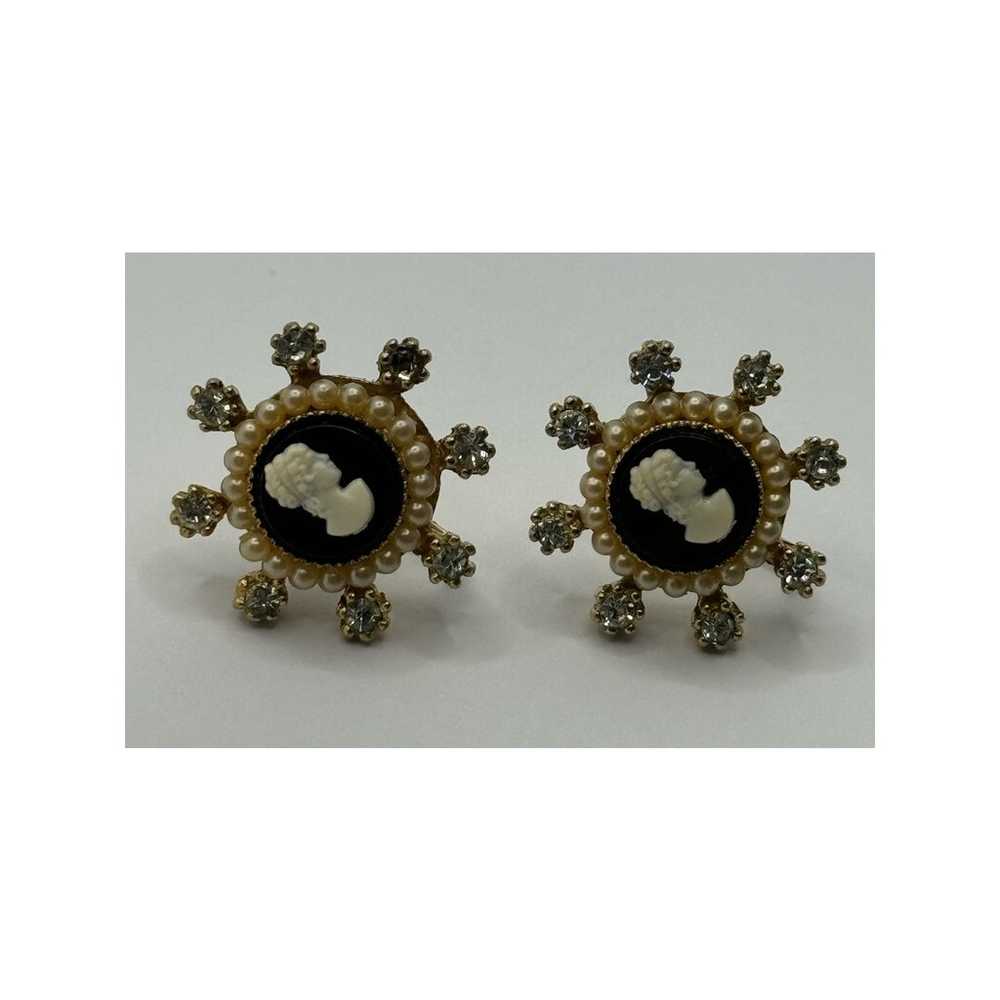 Coro VTG 1950's Cameo Gold Tone Rhinestone Faux P… - image 1