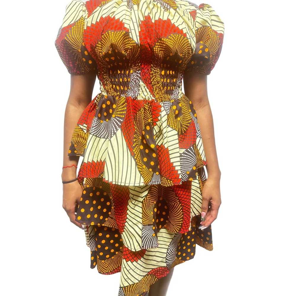 Red multi colored african print dress with open s… - image 1