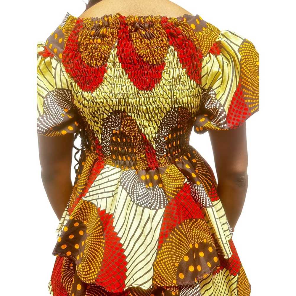 Red multi colored african print dress with open s… - image 3