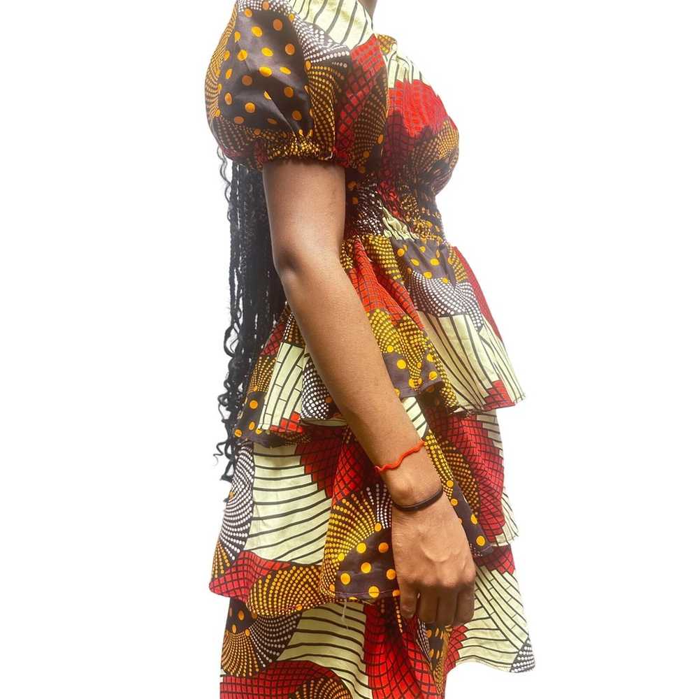 Red multi colored african print dress with open s… - image 4