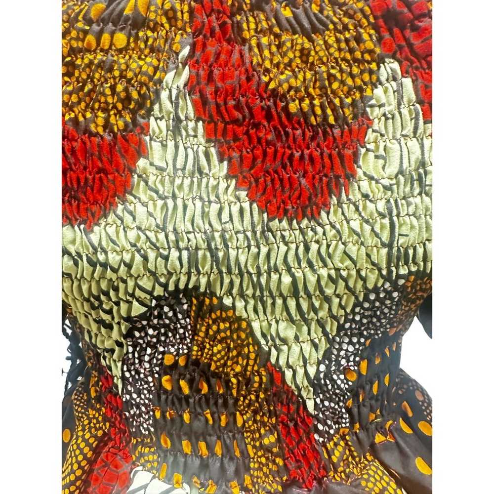 Red multi colored african print dress with open s… - image 5