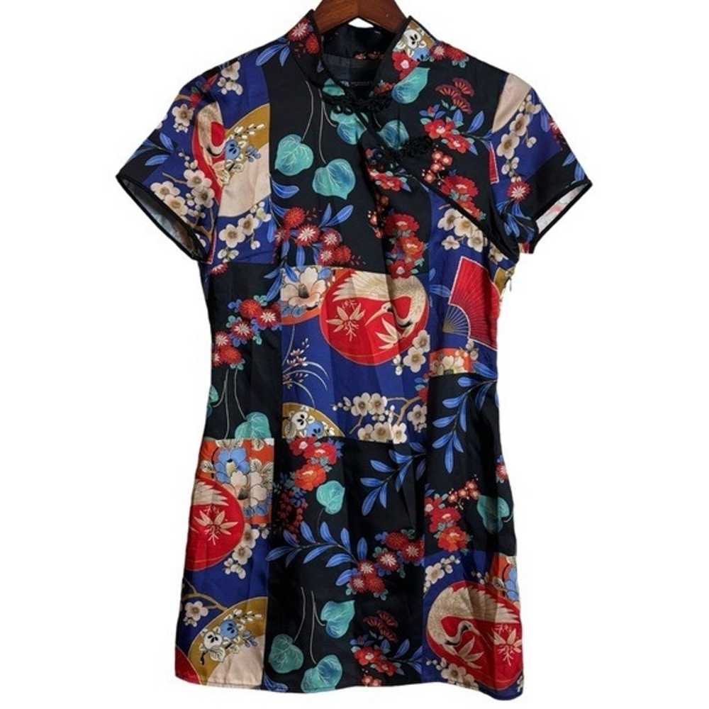 Zara Cheongsam Asian Inspired Crane Floral Print … - image 2