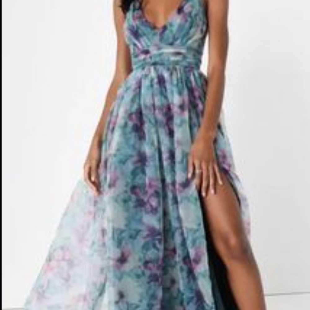 Lulu’s Dark Teal Romance that Wows Floral Organza… - image 1