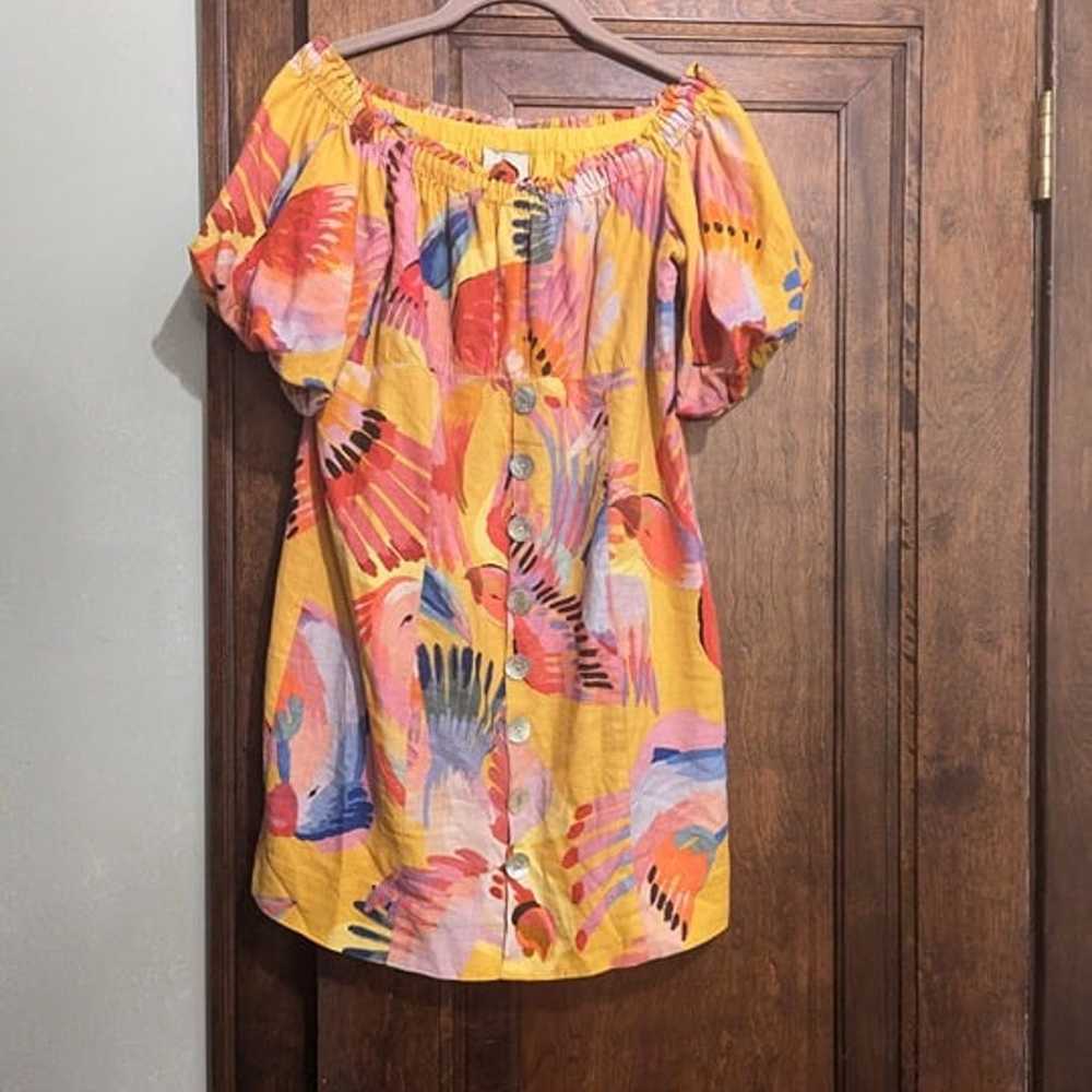 Farm Rio Linen blend macaw tropical dress M - image 1