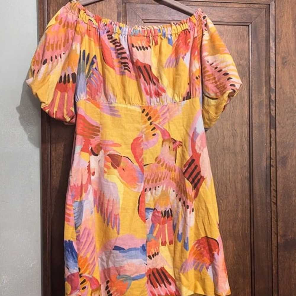 Farm Rio Linen blend macaw tropical dress M - image 2