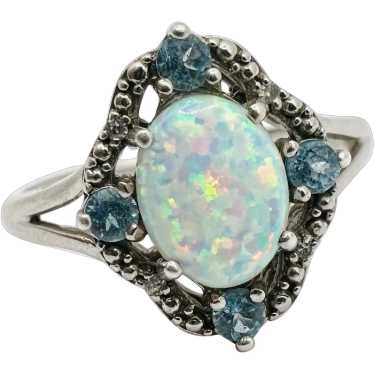 Sterling Silver Vintage Blue Topaz, Fire Opal and 