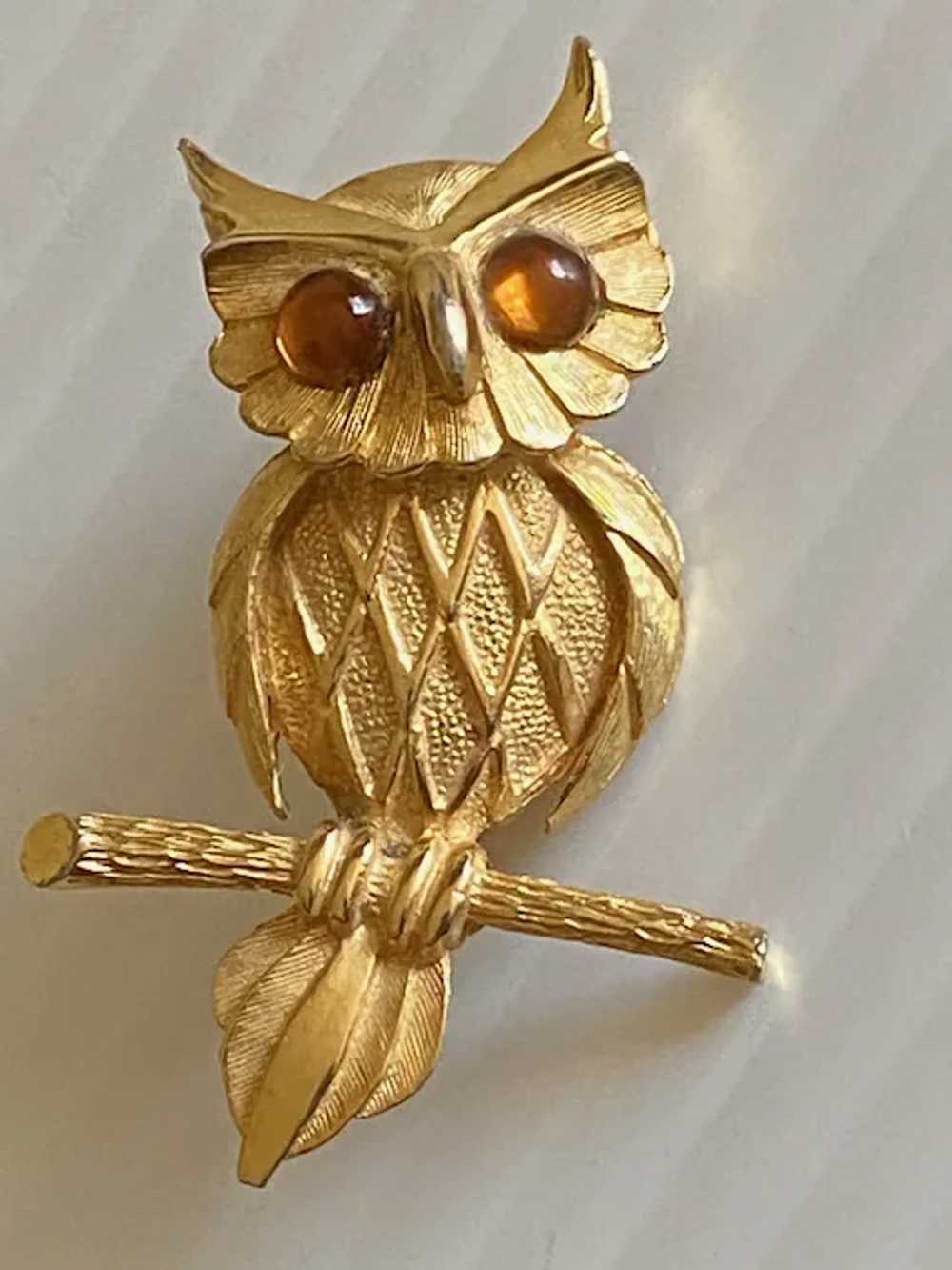 Vintage Goldtone Owl Pin / Brooch - image 4