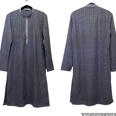 SENSO Indian Kurta Gray Long Sleeve High Neck Tuni