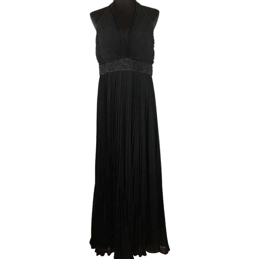 Carmen Marc Valvo Plisse Jumpsuit 14 Black Beaded… - image 1