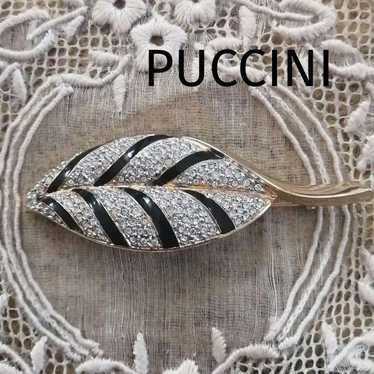 PUCCINI Rhinestone Leaf Brooch Vintage - image 1