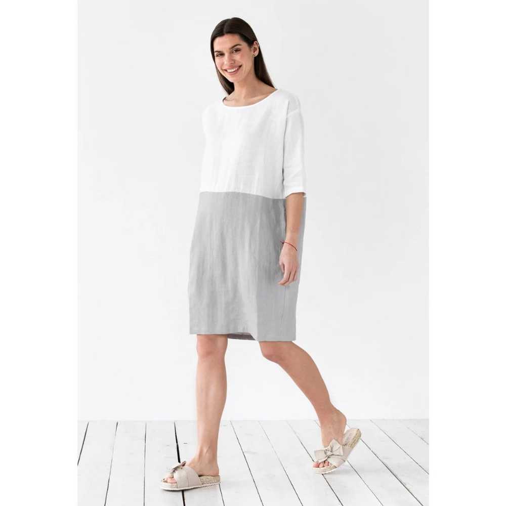 Magic Linen Color-Block Linen Dress Adria in Whit… - image 1