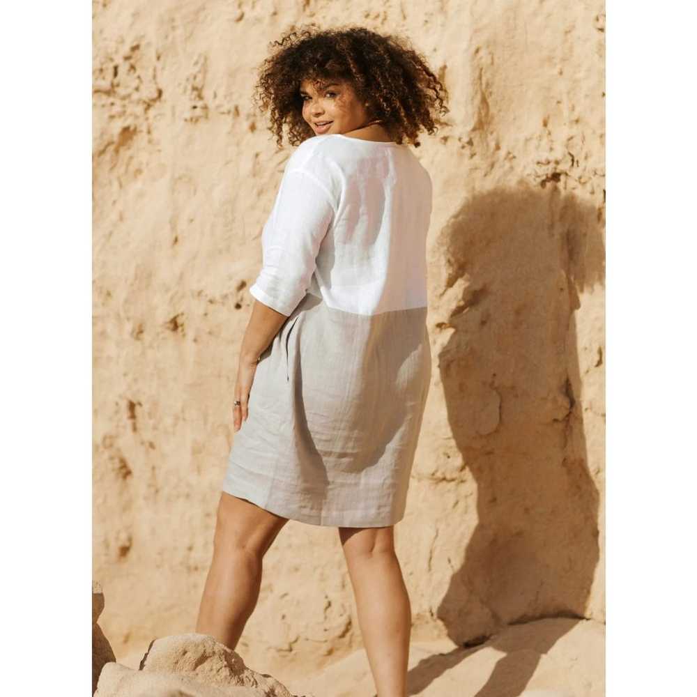 Magic Linen Color-Block Linen Dress Adria in Whit… - image 2