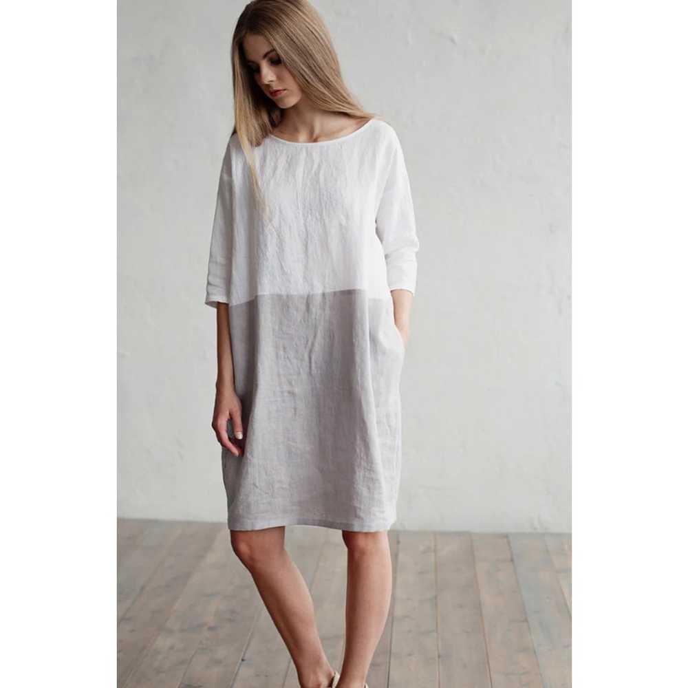 Magic Linen Color-Block Linen Dress Adria in Whit… - image 3