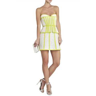 BCBGMAXAZRIA Kellyn Strapless Off White/Neon Gree… - image 1