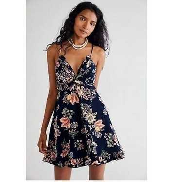 Free People Looking Glass Navy Floral Fine Waled … - image 1