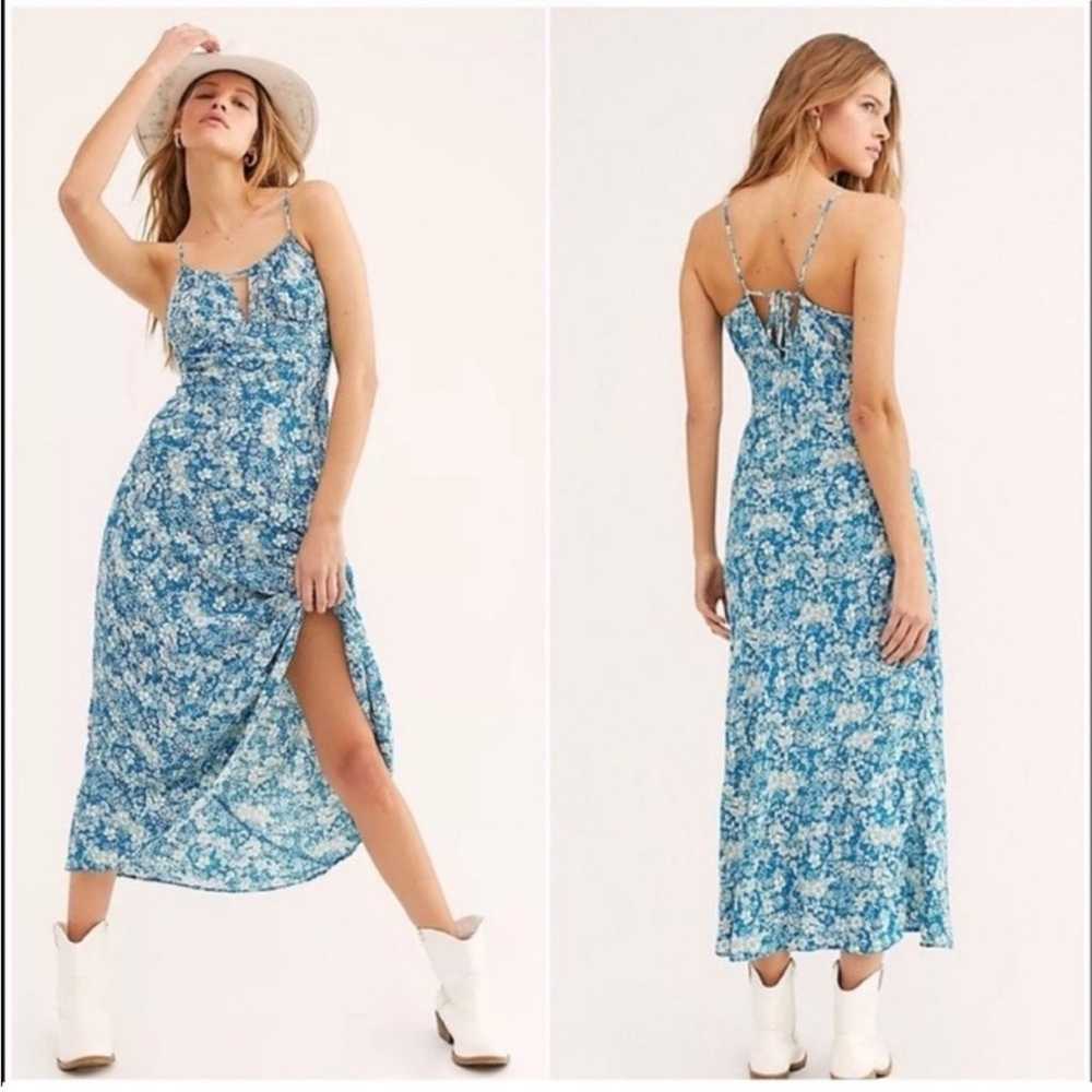 Free People Bon Voyage Blue Floral Maxi Dress Siz… - image 1