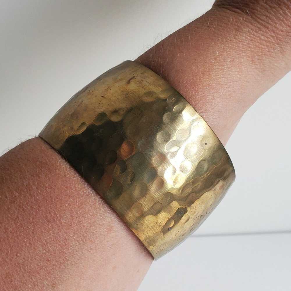 Vintage Pair of Hammered Brass Cuff Bracelets - image 1