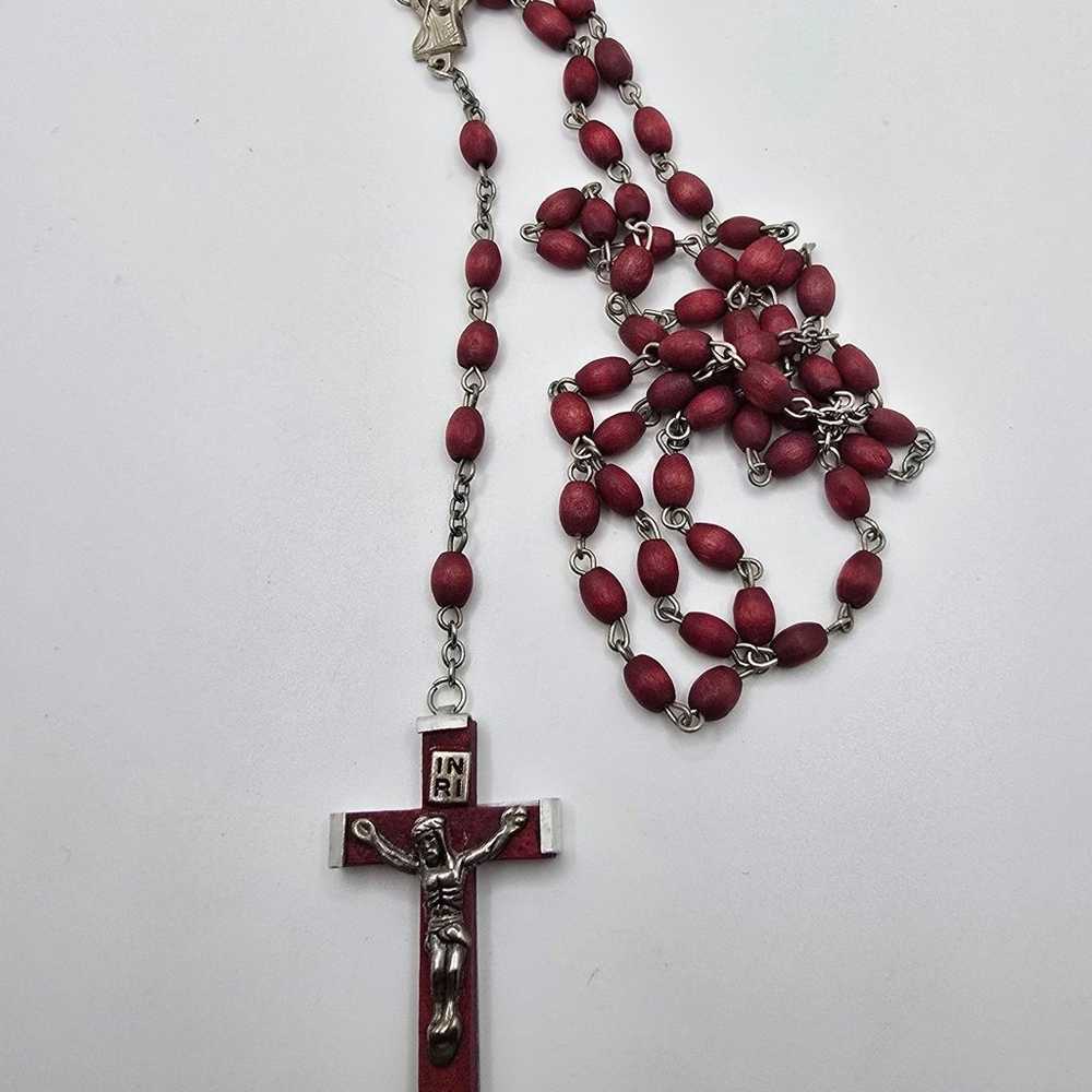 Vintage Catholic Rosary 4 Decade Red Beads Crucif… - image 1