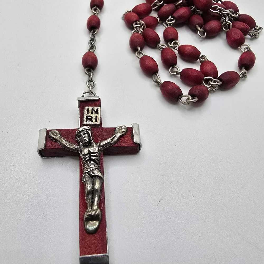 Vintage Catholic Rosary 4 Decade Red Beads Crucif… - image 2