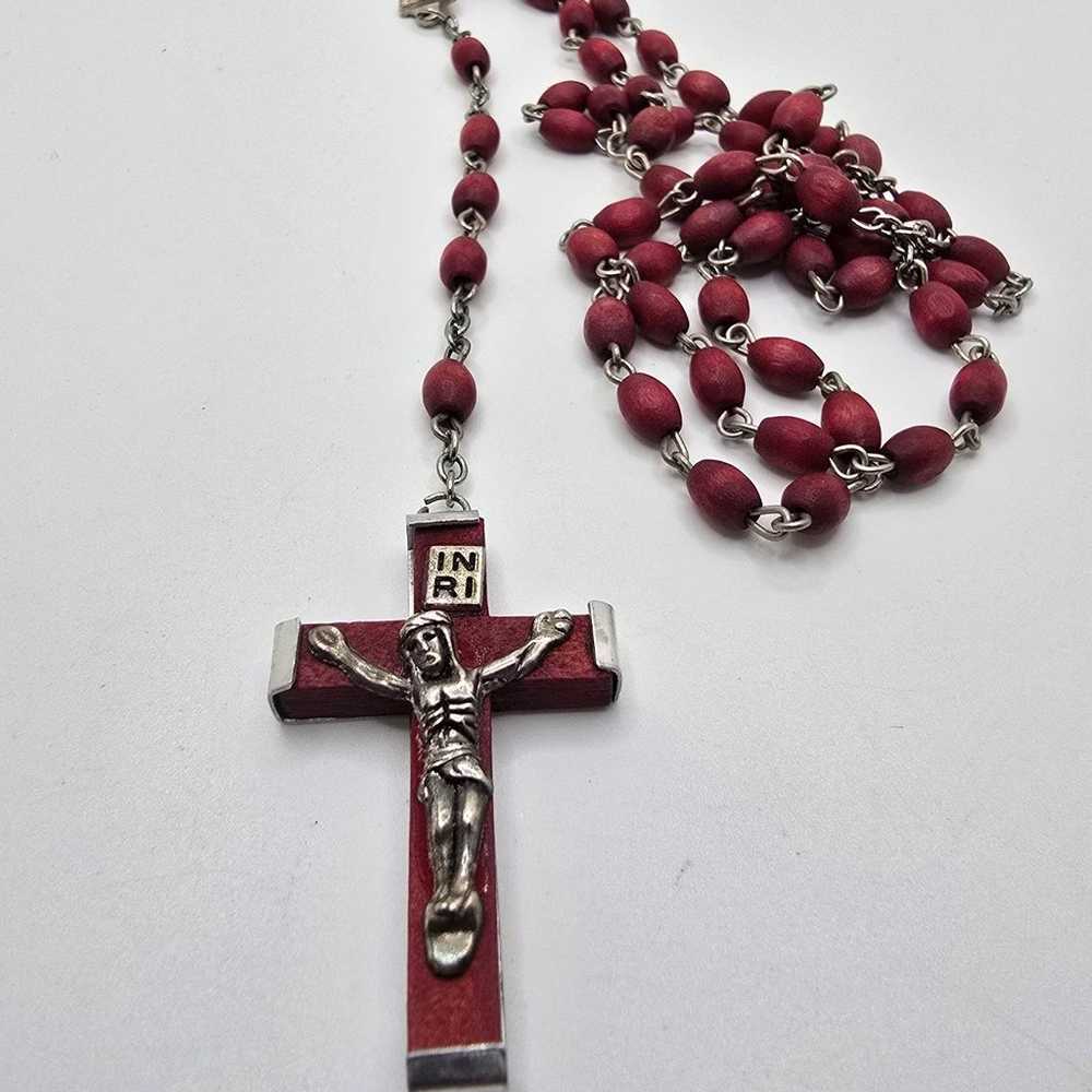 Vintage Catholic Rosary 4 Decade Red Beads Crucif… - image 3