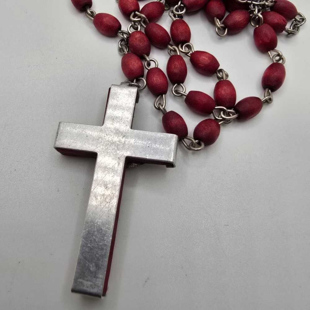 Vintage Catholic Rosary 4 Decade Red Beads Crucif… - image 4