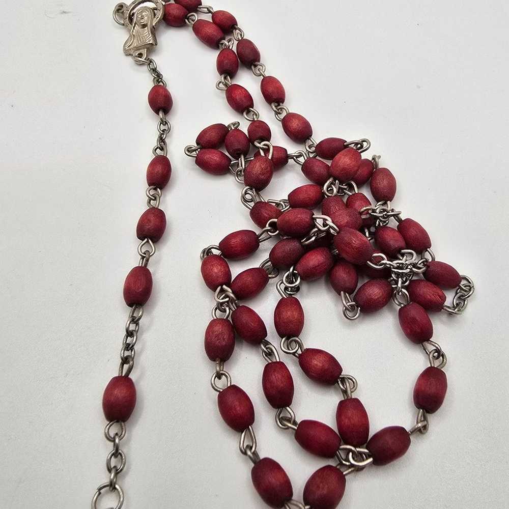 Vintage Catholic Rosary 4 Decade Red Beads Crucif… - image 5