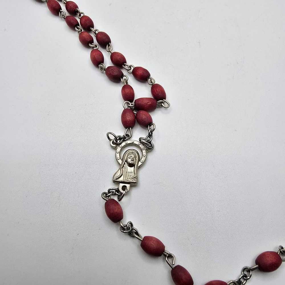 Vintage Catholic Rosary 4 Decade Red Beads Crucif… - image 7