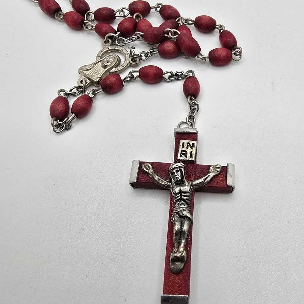 Vintage Catholic Rosary 4 Decade Red Beads Crucif… - image 8