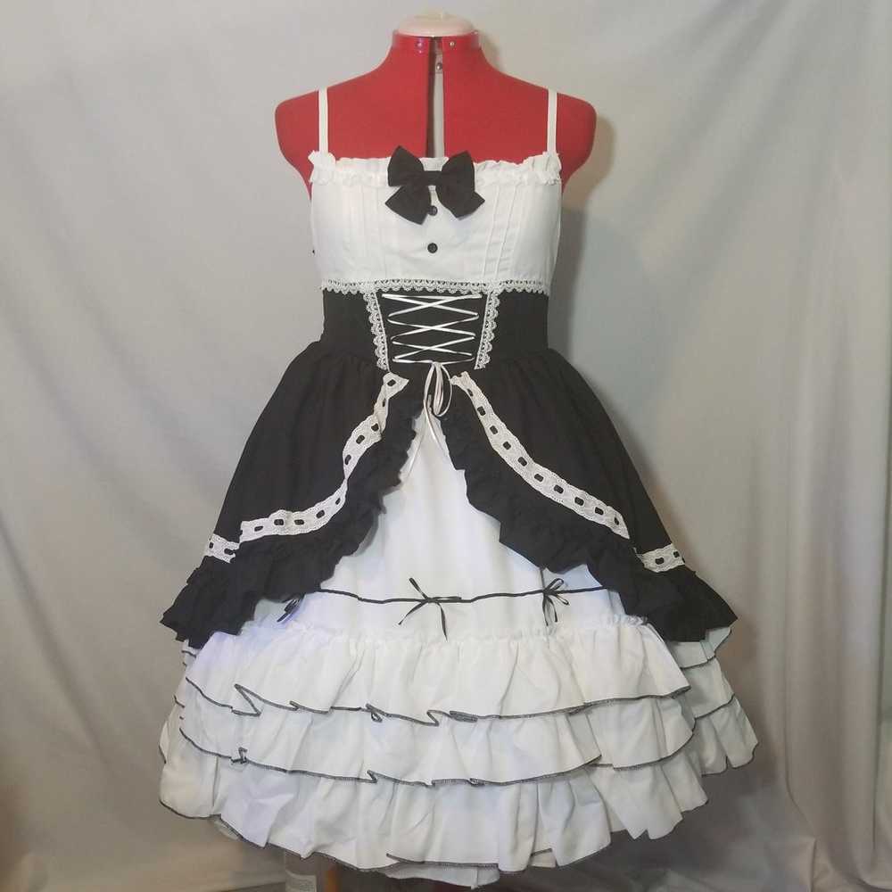 Gothic Lolita Size L Black & White Jumper Skirt D… - image 8