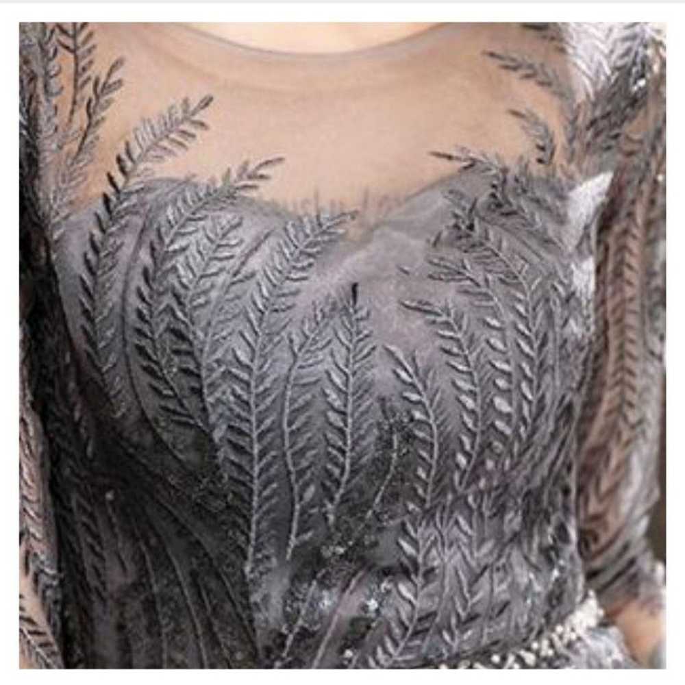 Elegant Gray Party Dress with Fringe - image 5