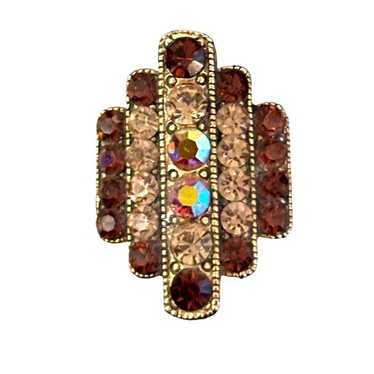 Vintage 1950's Art Deco Style Crystal Ring Cognac… - image 1