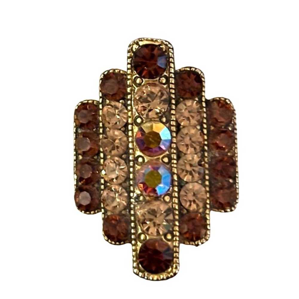 Vintage 1950's Art Deco Style Crystal Ring Cognac… - image 2