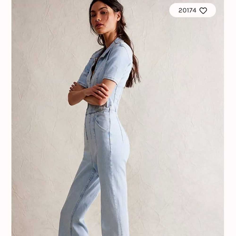 Free people jayde denim jean jumpsuit zip up new … - image 2