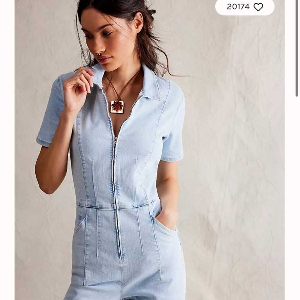 Free people jayde denim jean jumpsuit zip up new … - image 3