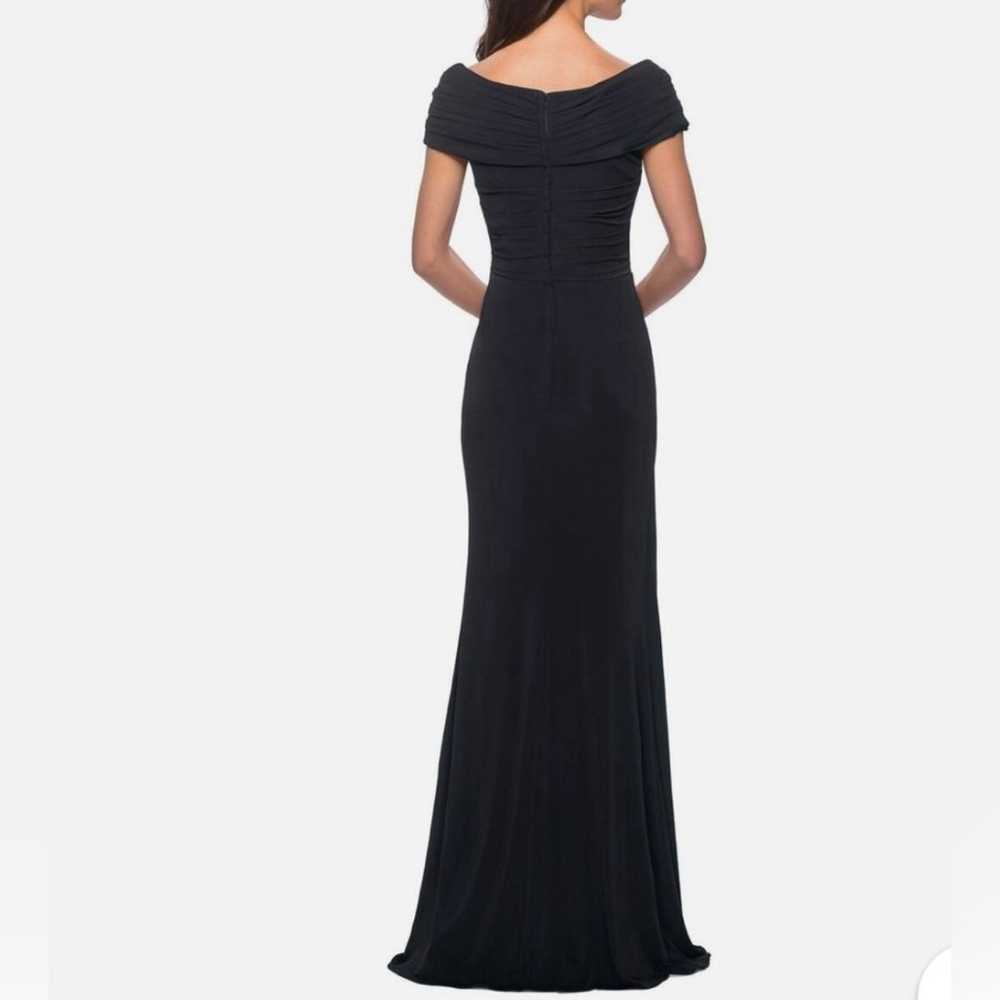 LA FEMME Black Ruched Jersey Column Off Shoulder … - image 2