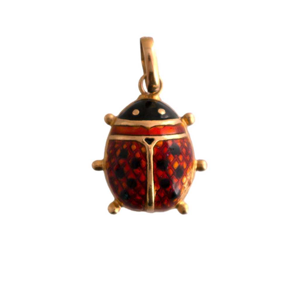 18K Gold Enameled Ladybug Charm - image 1