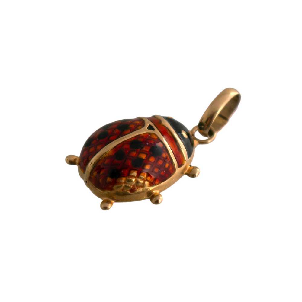 18K Gold Enameled Ladybug Charm - image 2