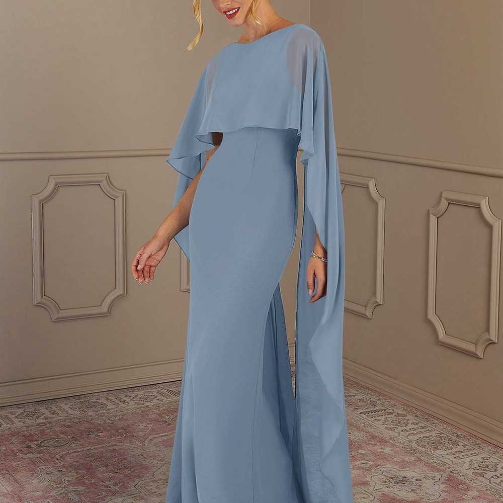 Dusty Blue Sheath Scoop Stretch Cape Dress - image 1