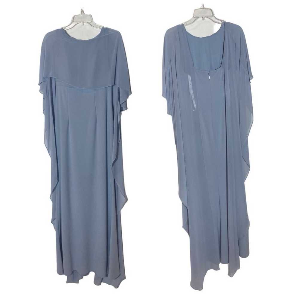 Dusty Blue Sheath Scoop Stretch Cape Dress - image 2