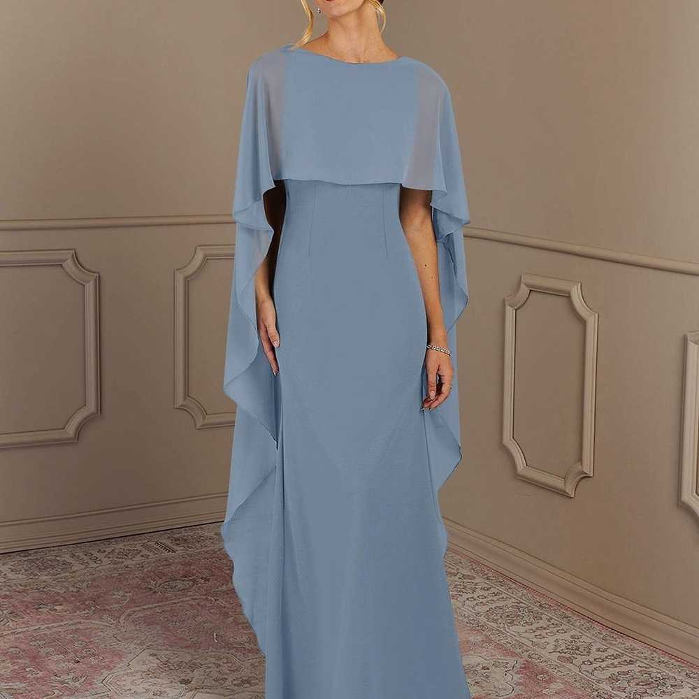 Dusty Blue Sheath Scoop Stretch Cape Dress - image 3