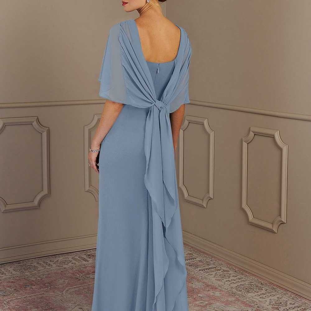 Dusty Blue Sheath Scoop Stretch Cape Dress - image 6