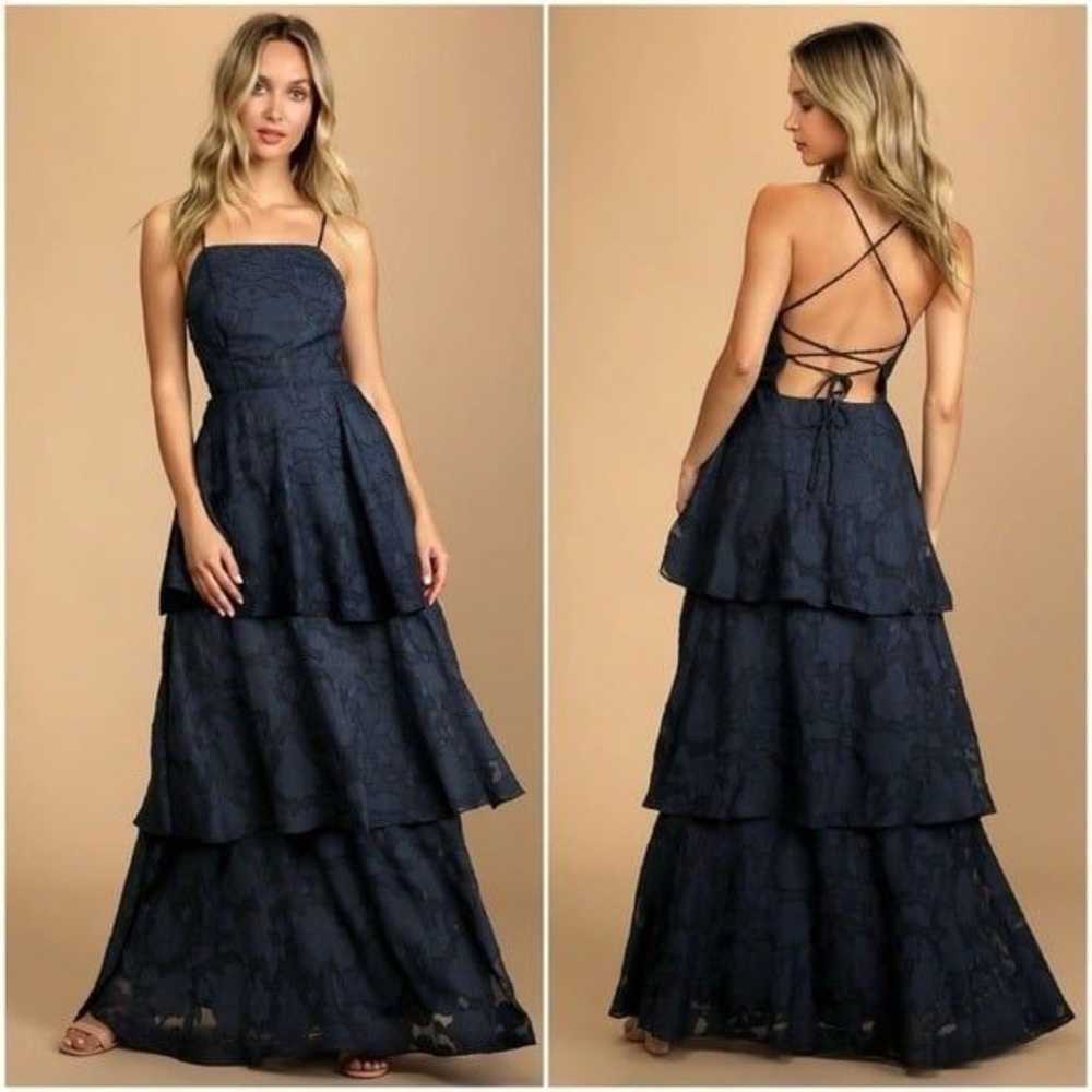 Lulus Loving Celebration Navy Blue Lace-Up Tiered… - image 1