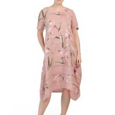 Alessia Pacini Linen Dress Pink Floral Pattern As… - image 1