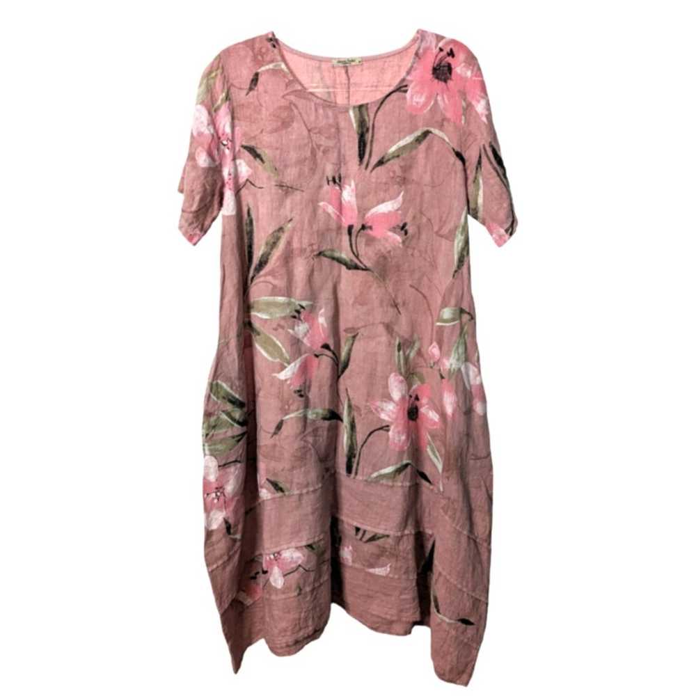 Alessia Pacini Linen Dress Pink Floral Pattern As… - image 2