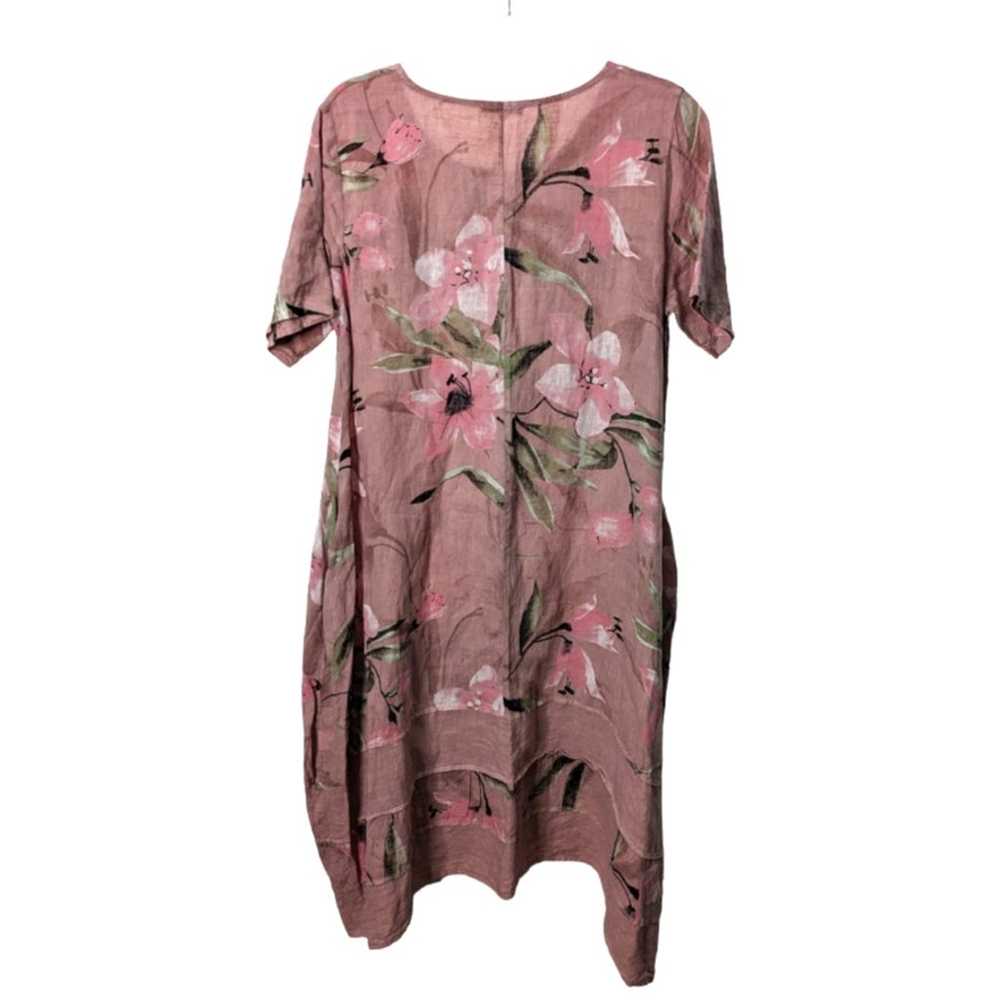 Alessia Pacini Linen Dress Pink Floral Pattern As… - image 3