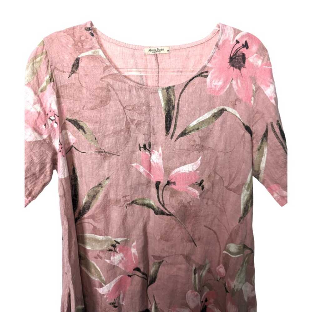 Alessia Pacini Linen Dress Pink Floral Pattern As… - image 4