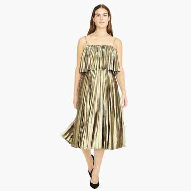 J. Crew Collection Metallic Gold Pleated Midi Dres