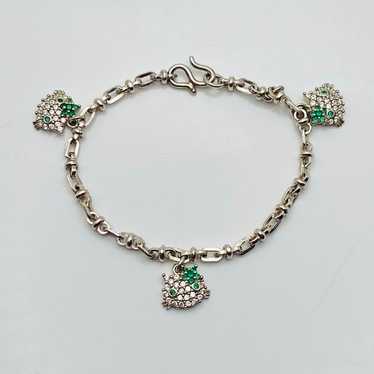 Sterling silver vintage CZ cat charm Bracelet 925 - image 1