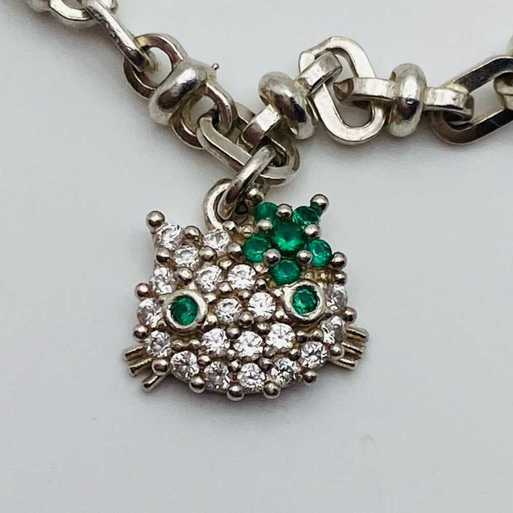 Sterling silver vintage CZ cat charm Bracelet 925 - image 2