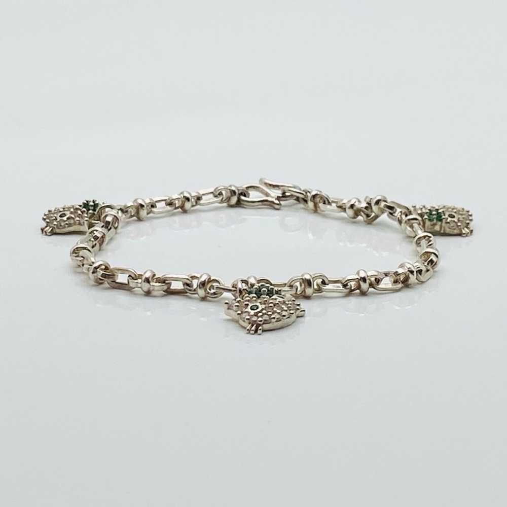 Sterling silver vintage CZ cat charm Bracelet 925 - image 3